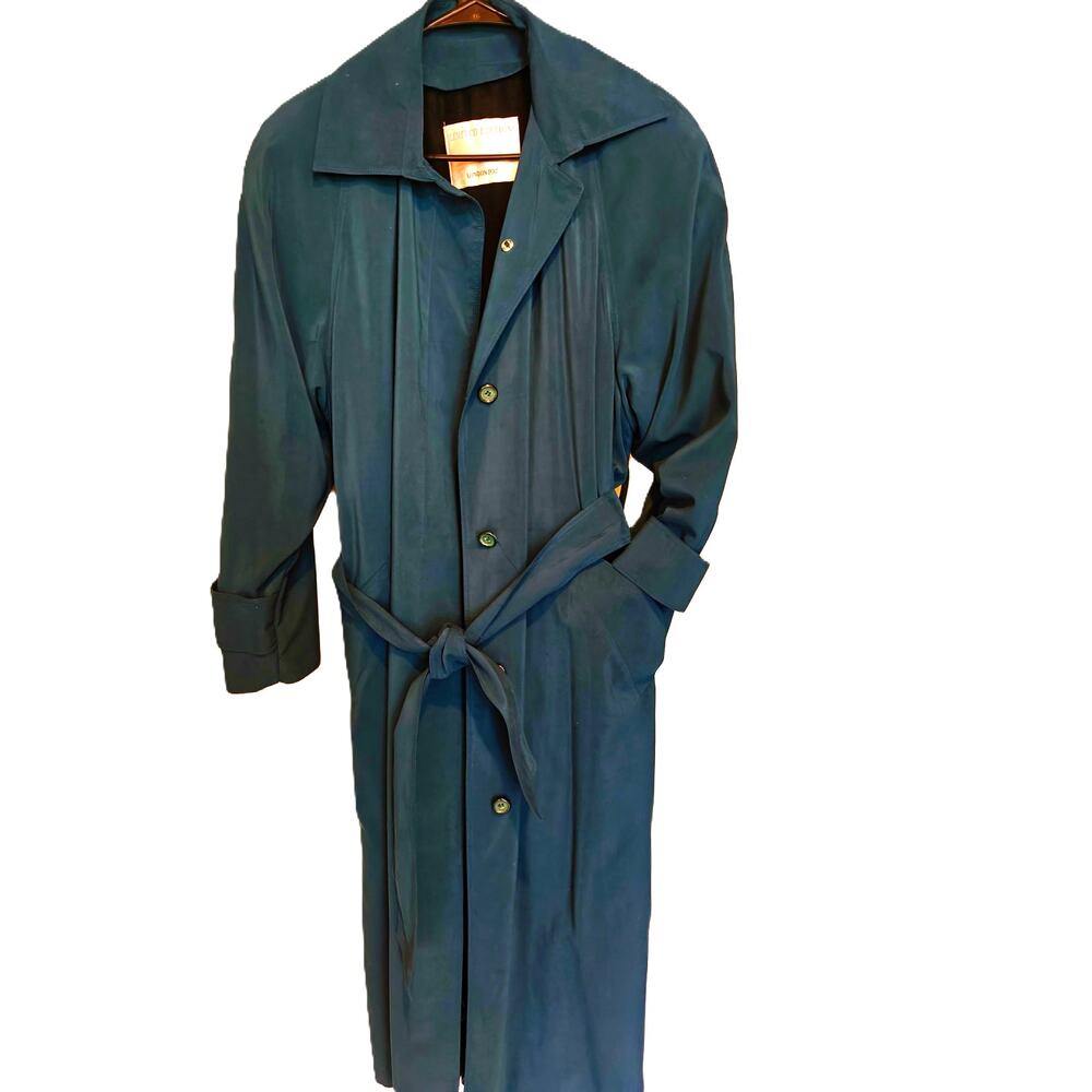 Vintage London Fog Emerald Trench Coat 10 PET Wool Zip Liner Single Breasted